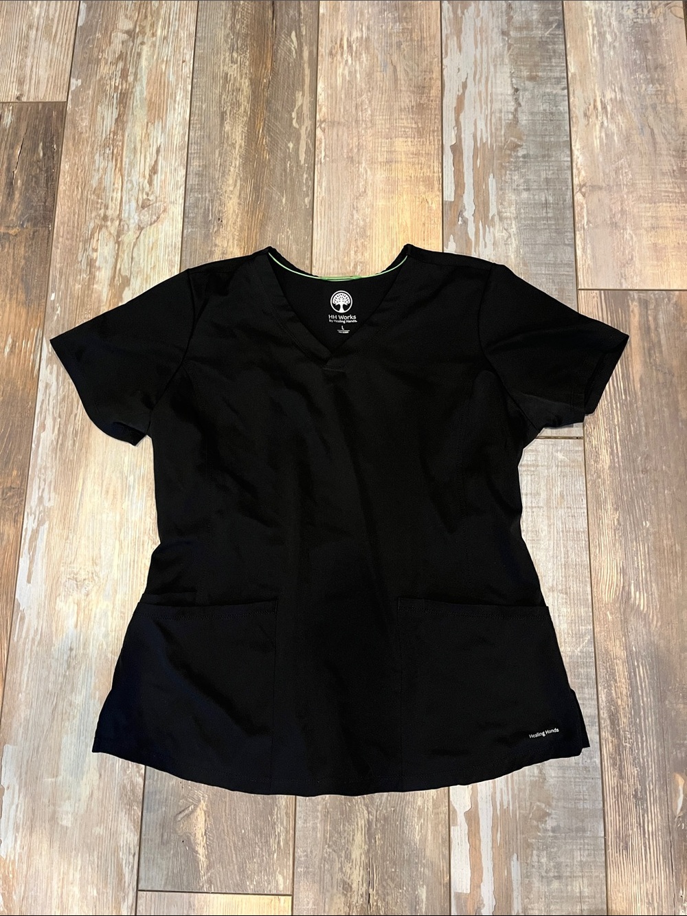 HH Works (Healing Hands) Black Scrub Top with V-Neck